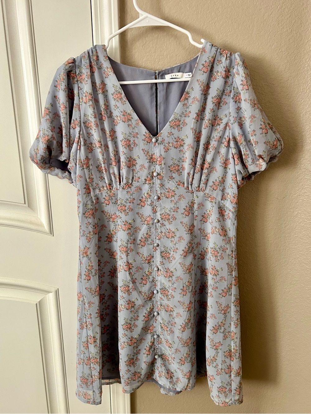 Lush Blue Floral V-Neck Puff Sleeve Tunic